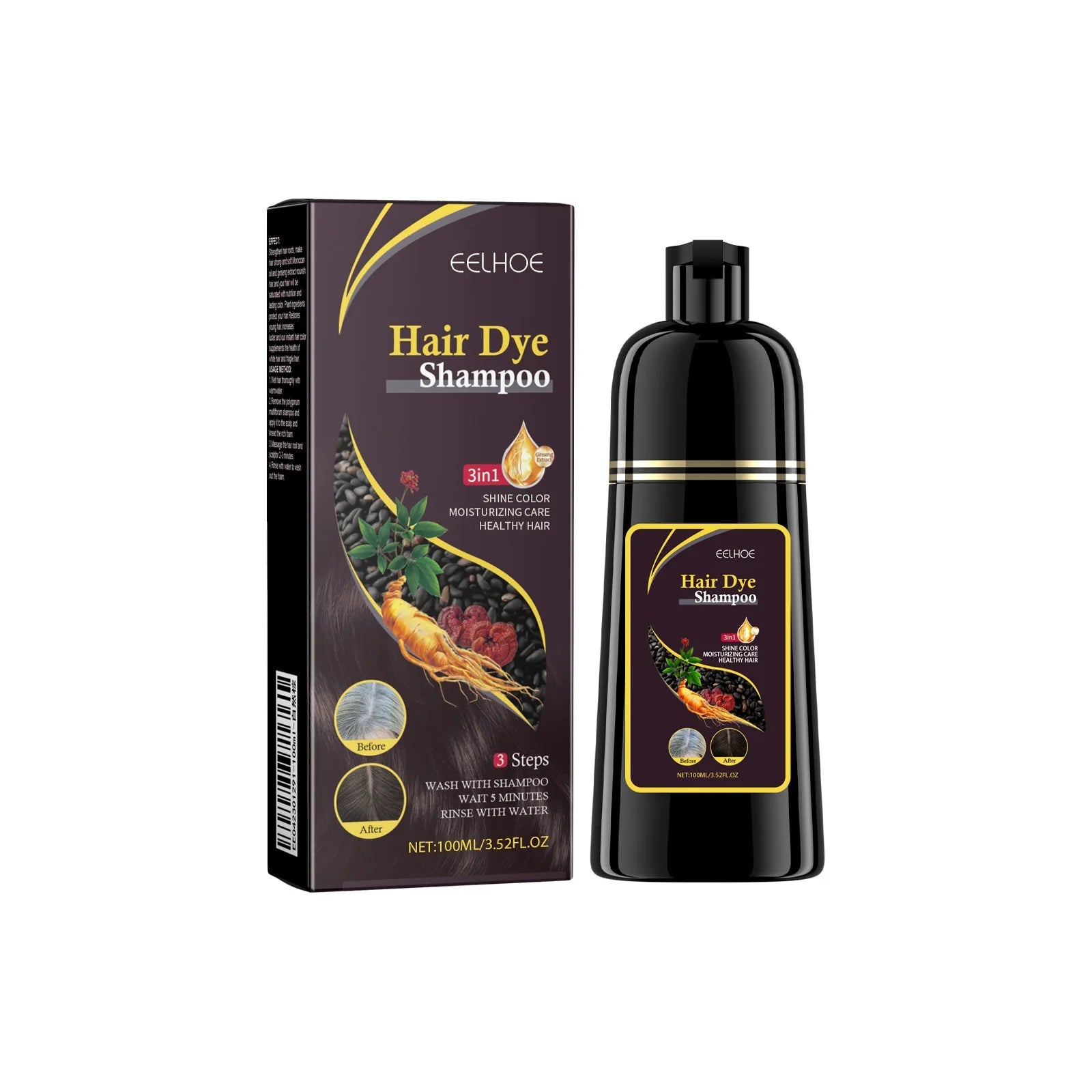Hair Dyeing Shampoo 3 - in - 1 Rapid Hair Dyeing Repair Dry Cleaning Nourishing Hair Roots Restoration Hair Coloring Black Shampoo - Showlu Well Nation Store