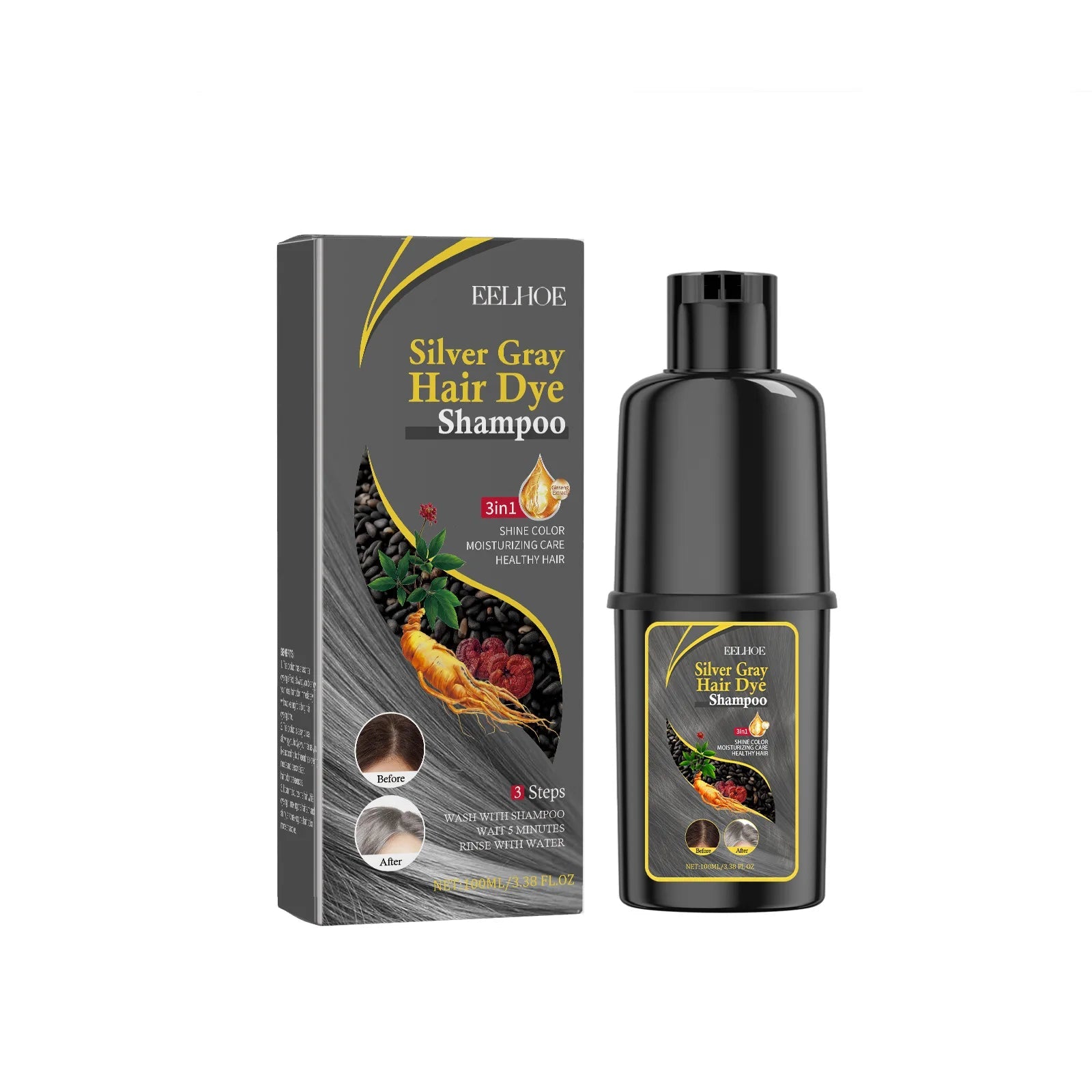 Hair Dyeing Shampoo 3 - in - 1 Rapid Hair Dyeing Repair Dry Cleaning Nourishing Hair Roots Restoration Hair Coloring Black Shampoo - Showlu Well Nation Store