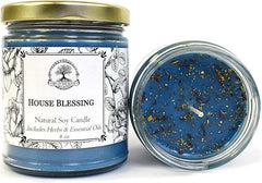 House Blessing soy herbal candle with jasmine, lavender, rosemary, and herbs in 9 oz blue jar for spiritual rituals