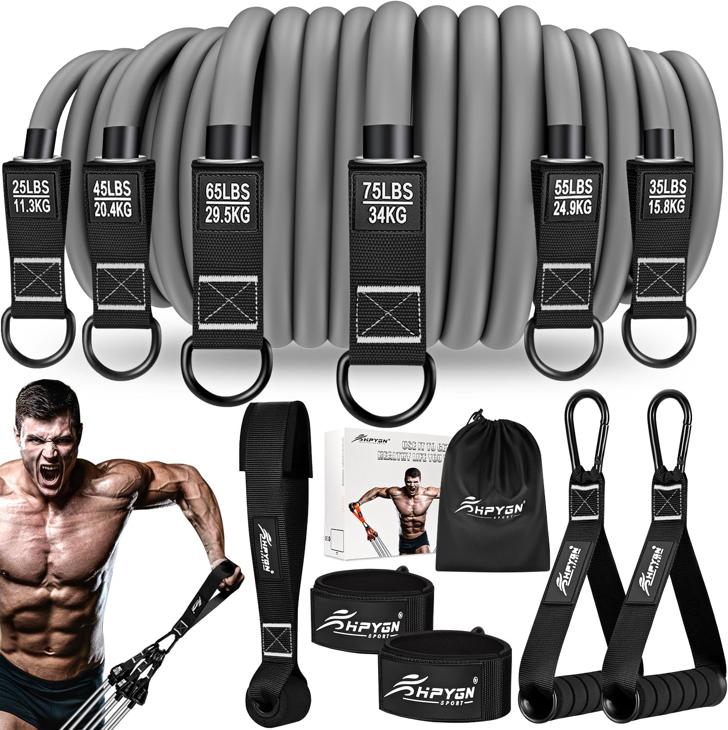 HPYGN Resistance Bands, Heavy Exercise Bands with Handles, Fitness Bands for Working Out, Workout Bands for Men, Weight Bands Set for Muscle Training, Strength, Slim, Yoga, Home Gym Equipment - Showlu Well Nation Store