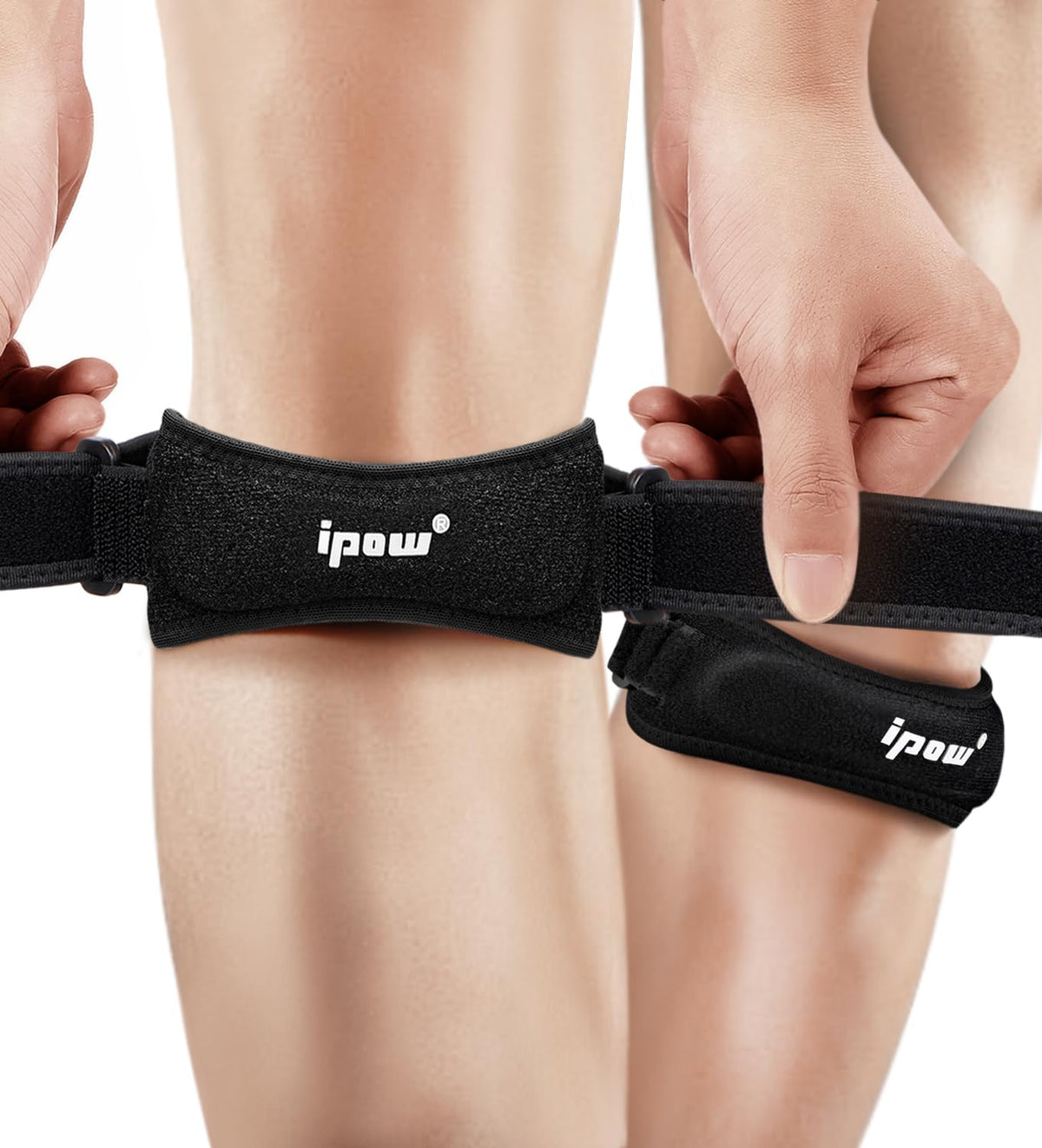 IPOW 2 Pack Knee Pain Relief & Patella Stabilizer Knee Strap Brace Support for Hiking, Soccer, Basketball, Running, Jumpers Knee, Tennis, Tendonitis, Volleyball & Squats, Black - Showlu Well Nation Store