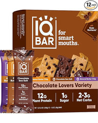 IQBAR Brain and Body Plant Protein Bars - Chocolate Lovers Variety - 12 - Count Low Carb - Gluten Free, High Fiber, Vegan Snacks - Low Sugar Meal Replacement - Showlu Well Nation Store