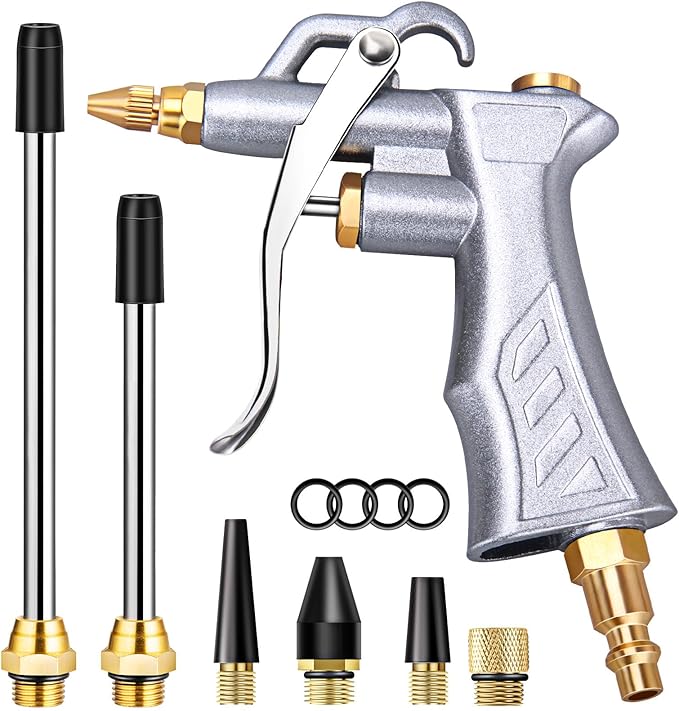 JASTIND Industrial Air Blow Gun with Brass Adjustable Air Flow Nozzle and 2 Steel Extension, Pneumatic Air Compressor Accessory Tool Dust Cleaning and Blower Gun - Showlu Well Nation Store