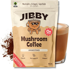 Jibby Mushroom Coffee - Organic Instant Coffee Powder with Collagen, MCT Oil, Superfood Mushrooms - Detox Mushroom Coffee Powder for Energy, Focus, Digestion, and Gut Health - 10 Servings - Showlu Well Nation Store