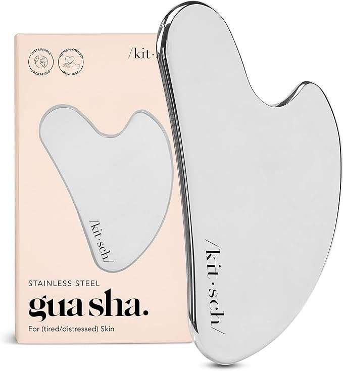 Kitsch Stainless Steel Gua Sha Facial Tools - Guasha Tool for Face, Face Sculpting Tool, Jawline Shaper, Double Chin Reducer, Body Gua Sha Tools, Lymphatic Drainage Massager, Facial Skin Care - Silver - Showlu Well Nation Store
