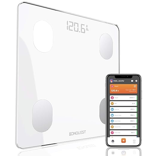 KONQUEST Smart Scale for Body Weight, Digital Bathroom Scale BMI Weighing Bluetooth Body Fat Scale, Body Composition Monitor Health Analyzer with Smartphone App, 400 lbs - White - Showlu Well Nation Store