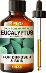 Kukka Eucalyptus Essential Oil for Diffuser, 100% Pure Natural Essential Oils Eucalyptus Oil for Skin, Humidifier, Sinus & Aromatherapy, Hair, Soap Making, DIY (4 Fl Oz) - Showlu Well Nation Store