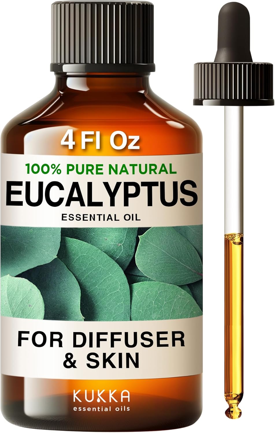 Kukka Eucalyptus Essential Oil for Diffuser, 100% Pure Natural Eucalyptus Oil for Skin, Sinus & Aromatherapy, Hair, Soap Making, DIY (4 Fl Oz) - Showlu Well Nation Store