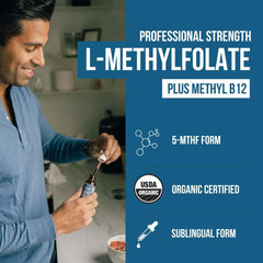 L Methyl Folate 15mg Plus Methyl B12 Cofactor – Organic, Berry Flavor, Professional Strength, Liquid Sublingual, Active 5 - MTHF Form - Supports Mood, Homocysteine Methylation, Cognition (1oz) - Showlu Well Nation Store