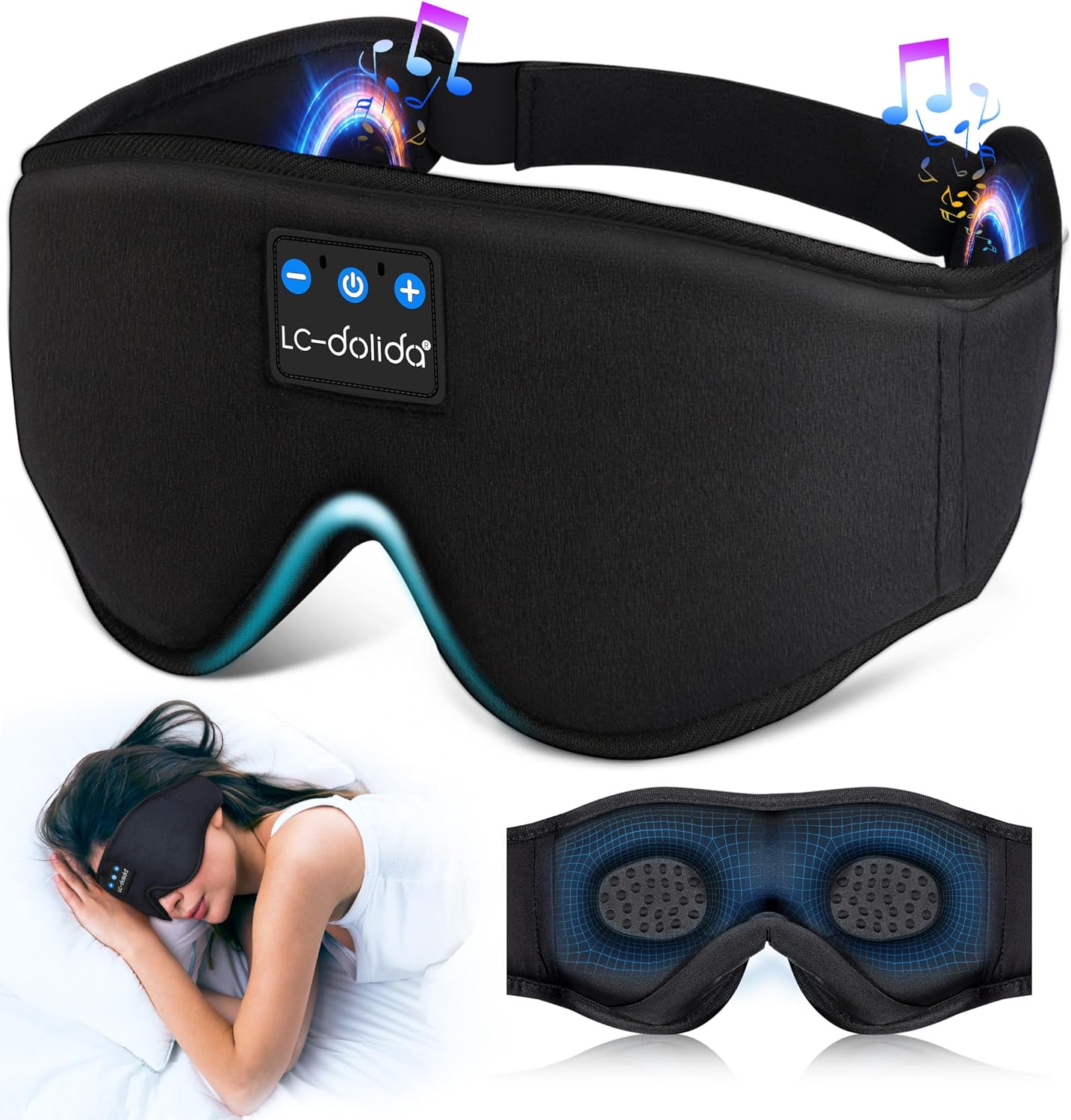 LC - dolida Sleep Headphones, 3D Sleep Mask Bluetooth Wireless Music Eye Mask, Sleeping Headphones for Side Sleepers Sleep Mask with Bluetooth Headphones Ultra - Thin Stereo Speakers Perfect for Sleeping - Showlu Wellness Nation Store