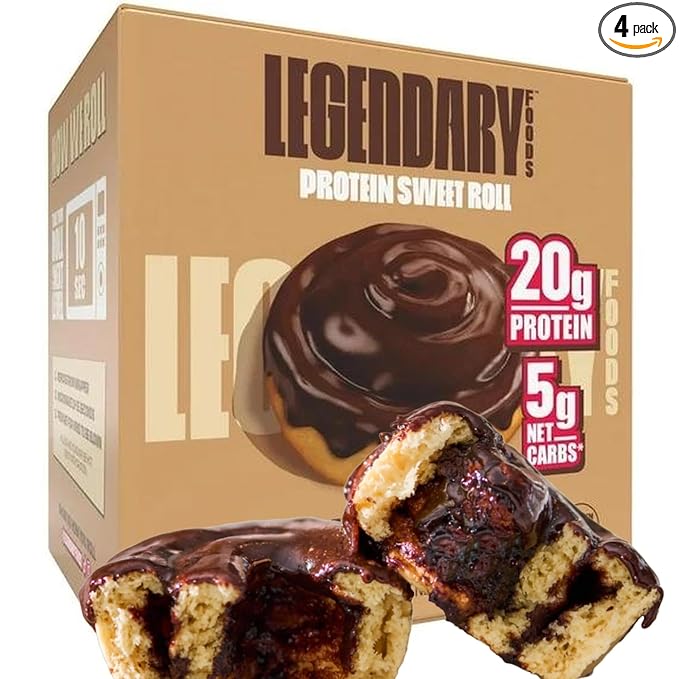 Legendary Foods 20g Protein Chocolate Sweet Roll - Premium High Protien Bars, Low Carb Meal Replacement Snack, Low Glycemic Index, Gluten Free Snacks - Zero Sugar, Keto and Diabetic Friendly 4 - Pack - Showlu Well Nation Store