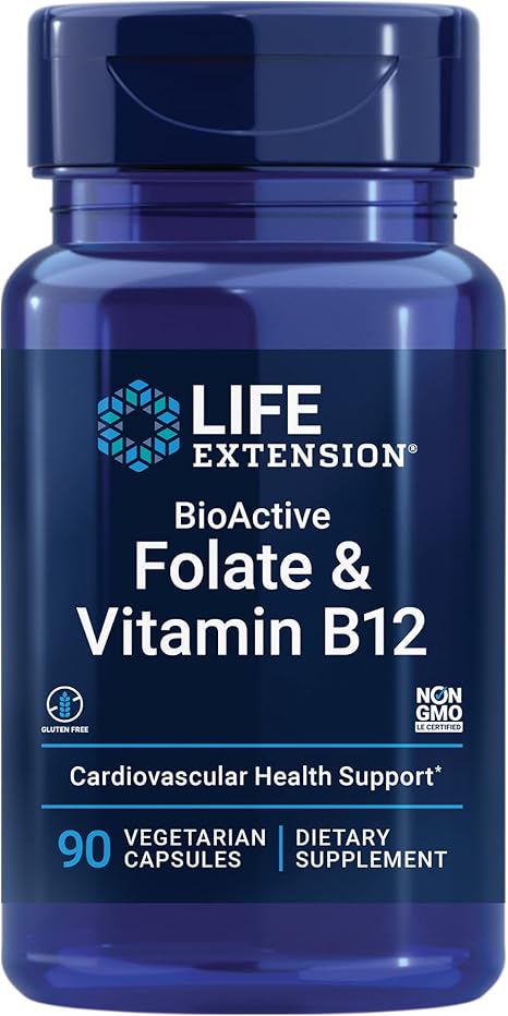 Life Extension BioActive Folate & Vitamin B12, Promotes Heart, Brain & GI Tract Health, Non - GMO, Gluten - Free, Vegetarian, 90 Capsules - Showlu Well Nation Store