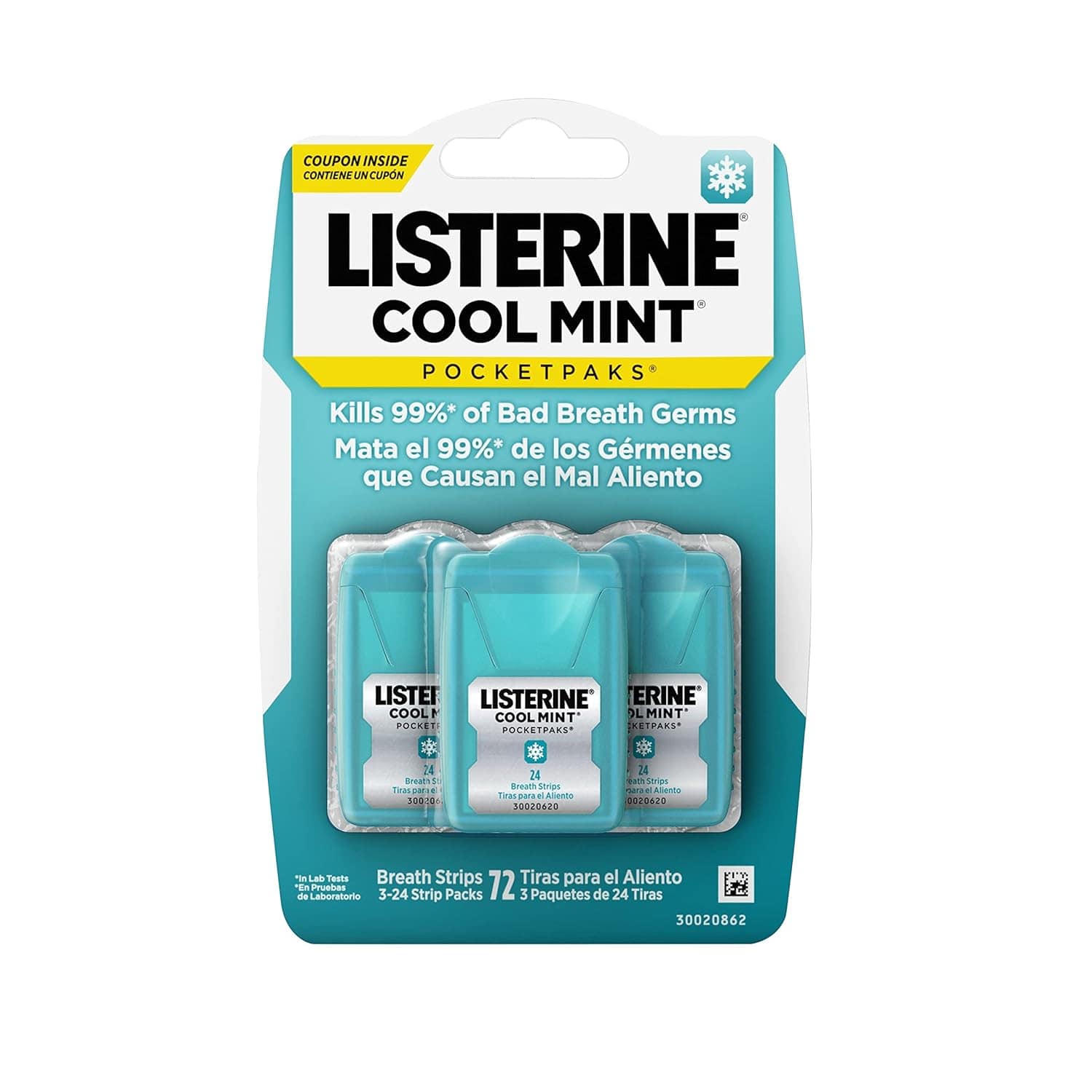 Listerine Cool Mint Pocketpaks Breath Strips Kills Bad Breath Germs, 24 - Strip Pack, 3 Pack - Showlu Wellness Nation Store