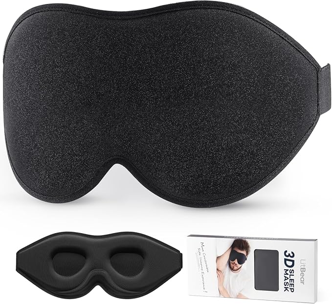 LitBear Sleep Mask for Side Sleeper Women Men, Eye Mask for Sleeping Light Blocking, 3D Contoured Cup Sleeping Mask, Soft Breathable Sleep Eye Mask with Adjustable Elastic Strap for Flight Nap - Showlu Well Nation Store