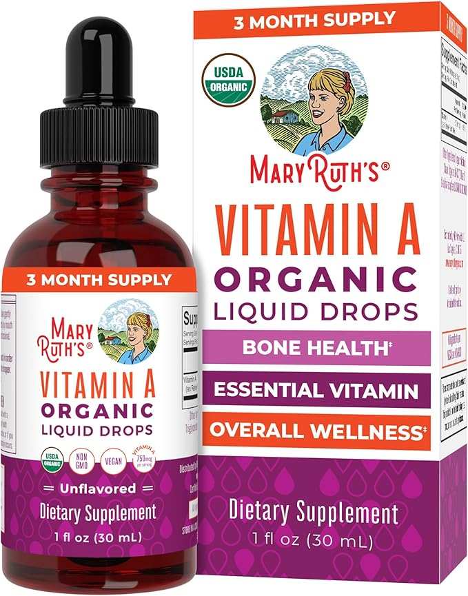MaryRuth’s USDA Organic Vitamin A Liquid Drops | 3 Month Supply | Bone Health for Ages 14+ | Essential Vitamin | 750mcg per Serving | Sugar Free | Vegan | Non - GMO | Gluten Free | 1oz - Showlu Well Nation Store