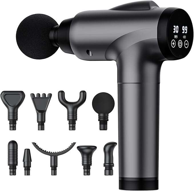 Massage Gun Deep Tissue, Handheld Electric Muscle Massager, High Intensity Percussion Massage Device for Pain Relief with 9 Attachments & 30 Speed(Grey) - Showlu Well Nation Store