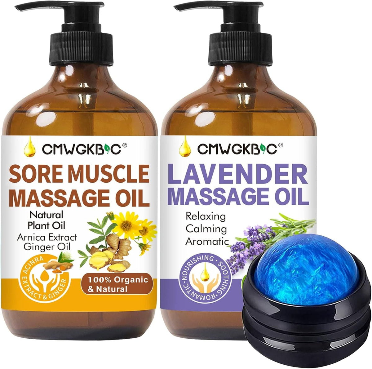 Massage Oil for Massage Therapy, Lymphatic Drainage Drops - Ginger Oil Sore Muscle Arnica Oil & Lavender Oil Relaxing Massage Oils,Massage Ball,Massage Oils for Date Night,Gifts for Women,Gifts for Men - Showlu Well Nation Store