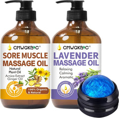 Massage Oil for Massage Therapy, Lymphatic Drainage Drops - Ginger Oil Sore Muscle Arnica Oil & Lavender Oil Relaxing Massage Oils,Massage Ball,Massage Oils for Date Night,Gifts for Women,Gifts for Men - Showlu Well Nation Store