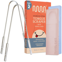 MasterMedi Tongue Scraper for Adults with Multicolor Travel Cases (2 Pack), 100% Stainless Steel, Reduce Bad Breath, Tongue Scrubber, Easy to Use, Tongue Cleaner for Oral Care & Hygiene - Showlu Well Nation Store
