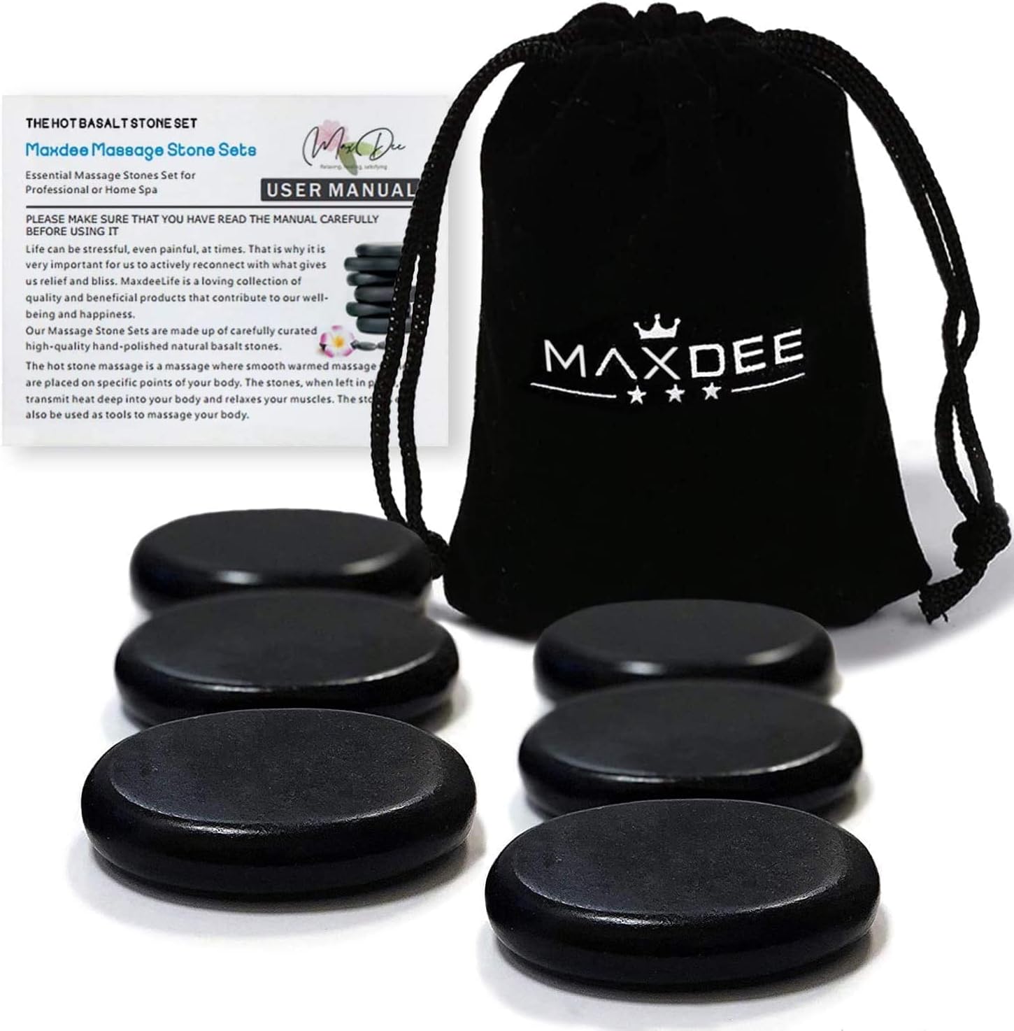 Maxdee Massage Stones Essential Hot Stones for Massage, 6 Medium Hot Stones Massage Kit Hot Rocks Massage Stones for Professional or Home Spa, Foot Heater, Relaxing, Healing, Pain Relief, 2.4" - Showlu Wellness Nation Store