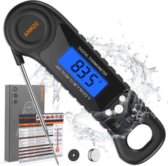 Waterproof digital meat thermometer with backlight display and stainless steel probe for fast, accurate temperature readings from -58°F to 572°F.