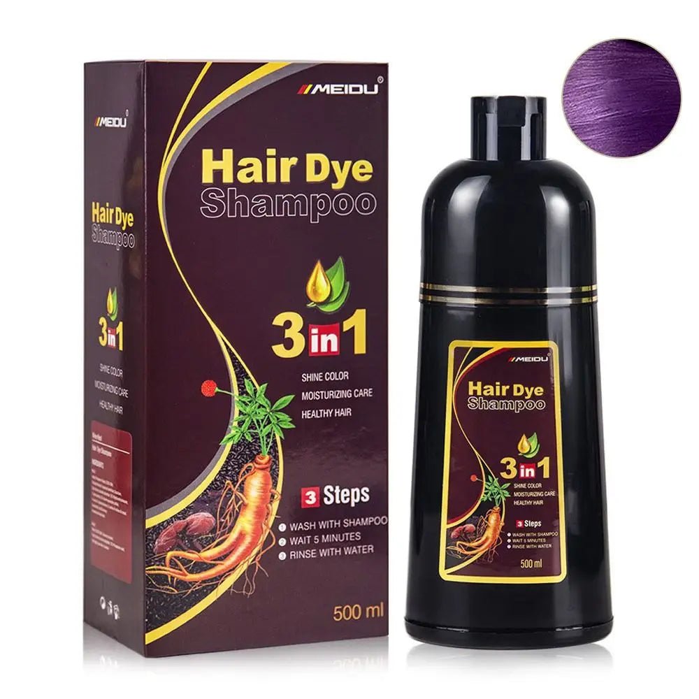Meidu 3 In 1 Instant Coloring Shampoo Natural Black Color for Men Women Hair Dye Herbal Brown Purple Hair Dye Hair Dye Shampoo - Showlu Well Nation Store
