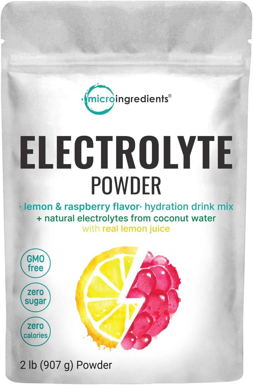 Micro Ingredients Hydration Electrolyte Powder, 2lbs (139 Servings), Keto & No Sugar - High Potassium (1000mg) with Lemon Raspberry Flavored - Made with Real Lemon Juice & Coconut Water - Non - GMO - Showlu Well Nation Store