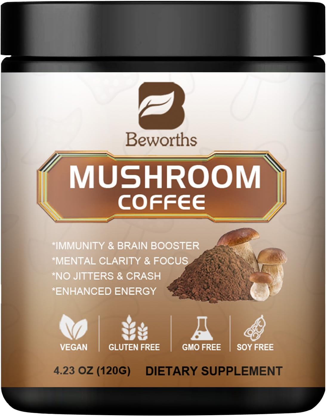 Mushroom Coffee - Lions Mane Mushroom Powder Instant Coffee with Lion's Mane, Reishi, Chaga, Cordyceps, and Turkey Tail - Mushroom Coffee Alternative for Energy, Mental Clarity & Focus, Brain Booster - Showlu Well Nation Store