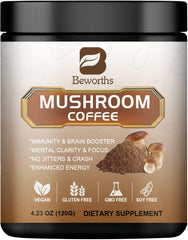 Mushroom Coffee - Lions Mane Mushroom Powder Instant Coffee with Lion's Mane, Reishi, Chaga, Cordyceps, and Turkey Tail - Mushroom Coffee Alternative for Energy, Mental Clarity & Focus, Brain Booster - Showlu Well Nation Store