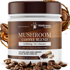 Mushroom Coffee, Organic Mushrooms Instant Coffee, Great Tasting Columbian Coffee, Organic Keto Coffee, 7 Superfood Mushrooms Lions Mane, Chaga, Reishi, Cordyceps, Maitake, Shiitake, and Turkey Tail - 90 Servings - Showlu Well Nation Store