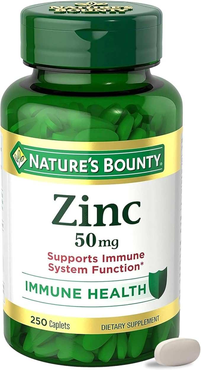 Nature's Bounty Zinc 50mg, Immune Support & Antioxidant Supplement, Promotes Skin Health, 1 Caplet Per Day, Gluten Free, 250 Vegetarian Caplets - Showlu Well Nation Store
