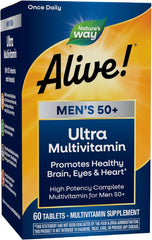 Nature's Way Alive! Men’s 50+ Daily Ultra Multivitamin, High Potency Formula, Supports Healthy Brain, Eyes & Heart*, with Methylated B12, Gluten - Free, 60 Tablets (Packaging May Vary) - Showlu Well Nation Store