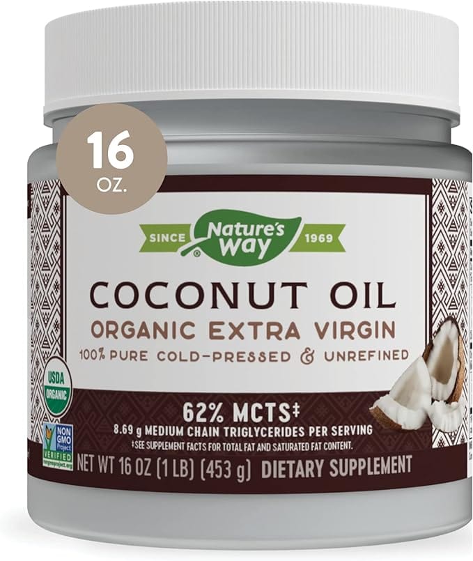 Nature's Way Organic Extra Virgin Coconut Oil, Pure and Unrefined, 62% MCTs, 16 Oz - Showlu Well Nation Store