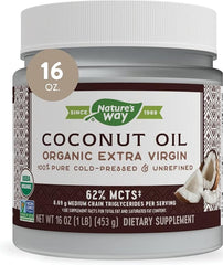 Nature's Way Organic Extra Virgin Coconut Oil 16 oz jar pure cold-pressed unrefined with 62% MCTs dietary supplement