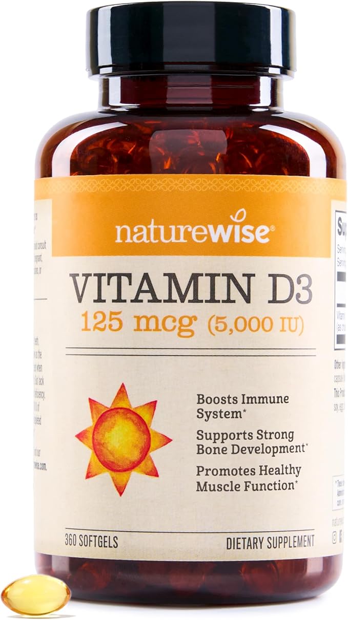 NatureWise Vitamin D3 5000iu (125 mcg) 1 Year Supply for Immune Support, Healthy Muscle Function, and Bone Health - Non - GMO, Gluten Free in Organic Extra Virgin Olive Oil, (Mini Softgel), 360 Count - Showlu Well Nation Store
