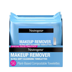 Neutrogena Makeup Remover Wipes, Ultra - Soft Cleansing Facial Towelettes for Waterproof Makeup, Alcohol - Free, Plant - Based, Twin Pack, 25 Count (Pack of 2) - Showlu Well Nation Store