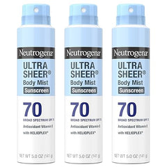 Neutrogena Ultra Sheer Body Mist Sunscreen Spray, Broad Spectrum SPF 70, Lightweight Spray Sunscreen, Non - Greasy & Water Resistant, Oil - Free & Non - Comedogenic UVA/UVB, 5 oz, Pack of 3 - Showlu Well Nation Store