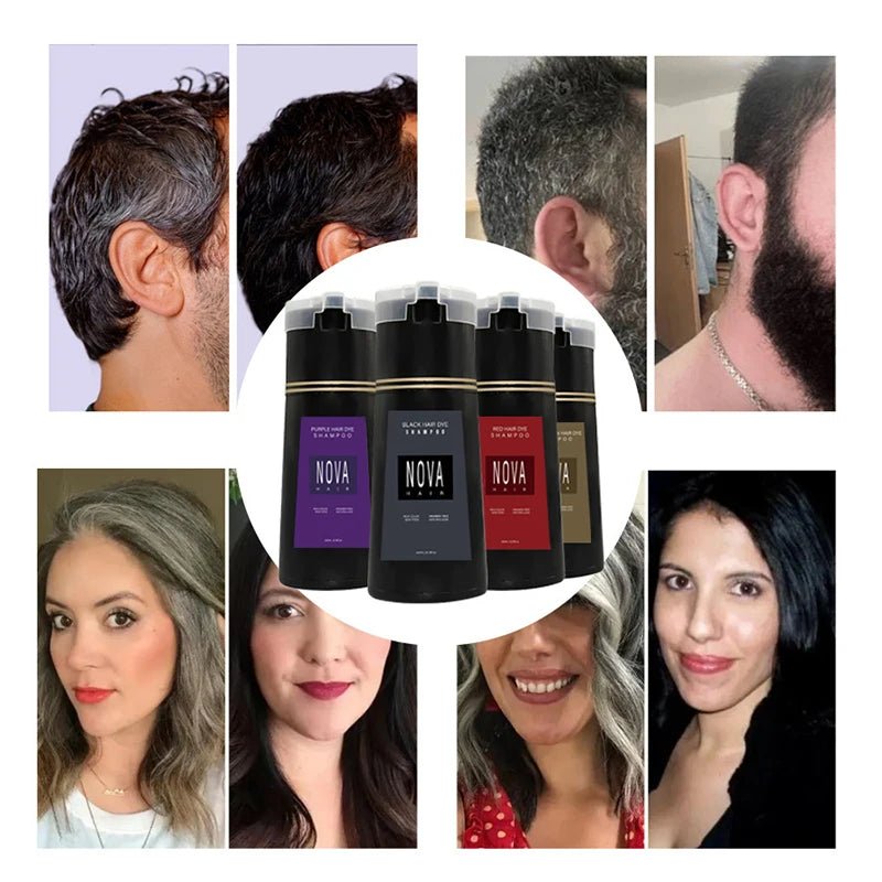 Nova Hair Dyeing Hair Care Shampoo 3 - in - 1 Natural Fast White Hair Dyed Black Hair Dye Lasting Convenience Men Women Hair Care - Showlu Well Nation Store