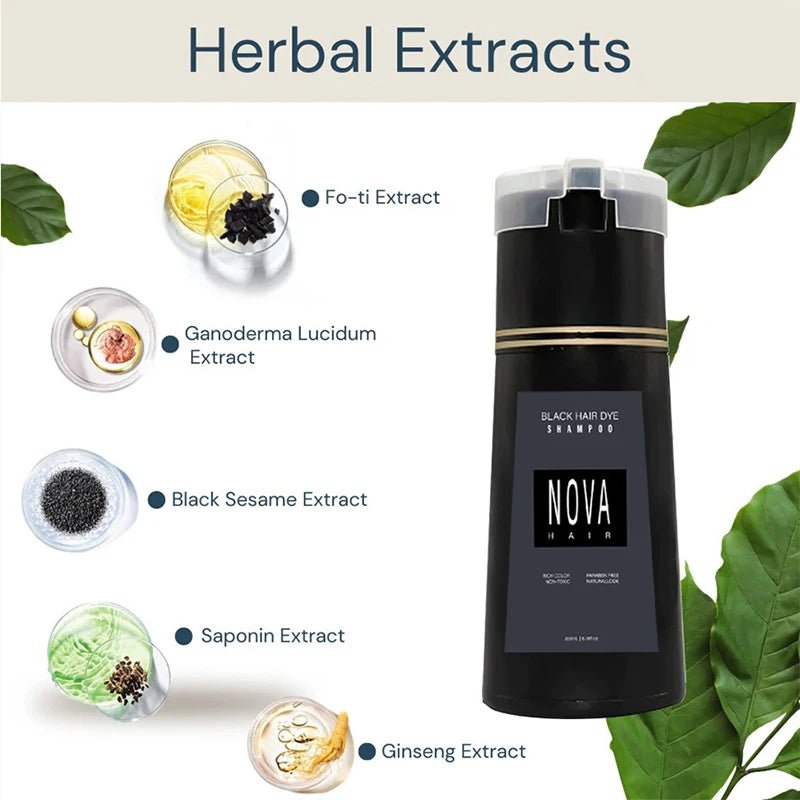 Nova Hair Dyeing Hair Care Shampoo 3 - in - 1 Natural Fast White Hair Dyed Black Hair Dye Lasting Convenience Men Women Hair Care - Showlu Well Nation Store