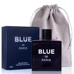 NovoGlow Blue De Paris For Men - 3.4 Fl. Oz. 100ml Men's Perfume Carrying Pouch - Refreshing Combination of Woody Floral & Fruity Scents - Masculine Scent Lasts All Day A Gift for Any Occasion - Showlu Well Nation Store