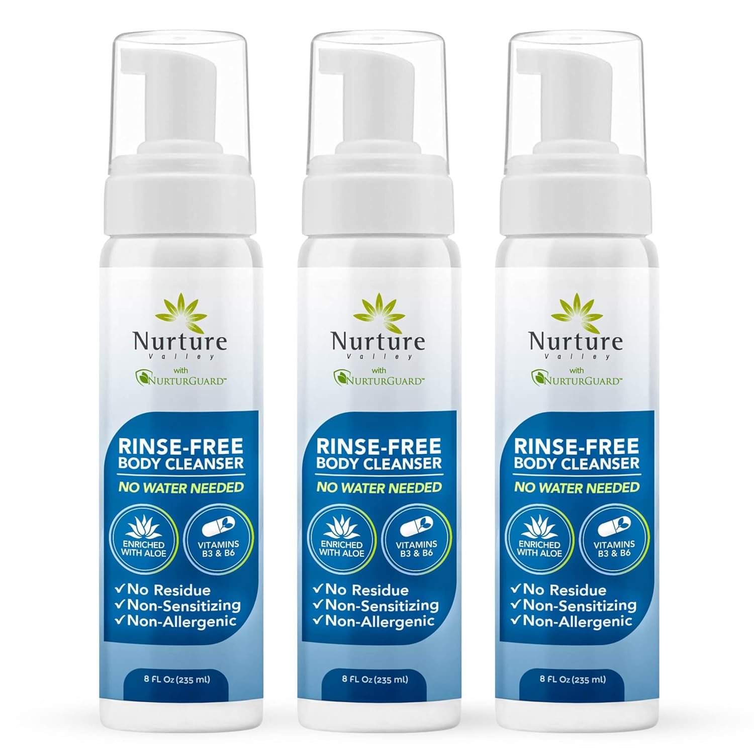Nurture Rinse Free Waterless Foaming Cleanser | Women, Camping, Elderly & Hospital Care | Waterless Shower & Bath Wash w/Aloe for Sensitive Dry Skin - Showlu Well Nation Store