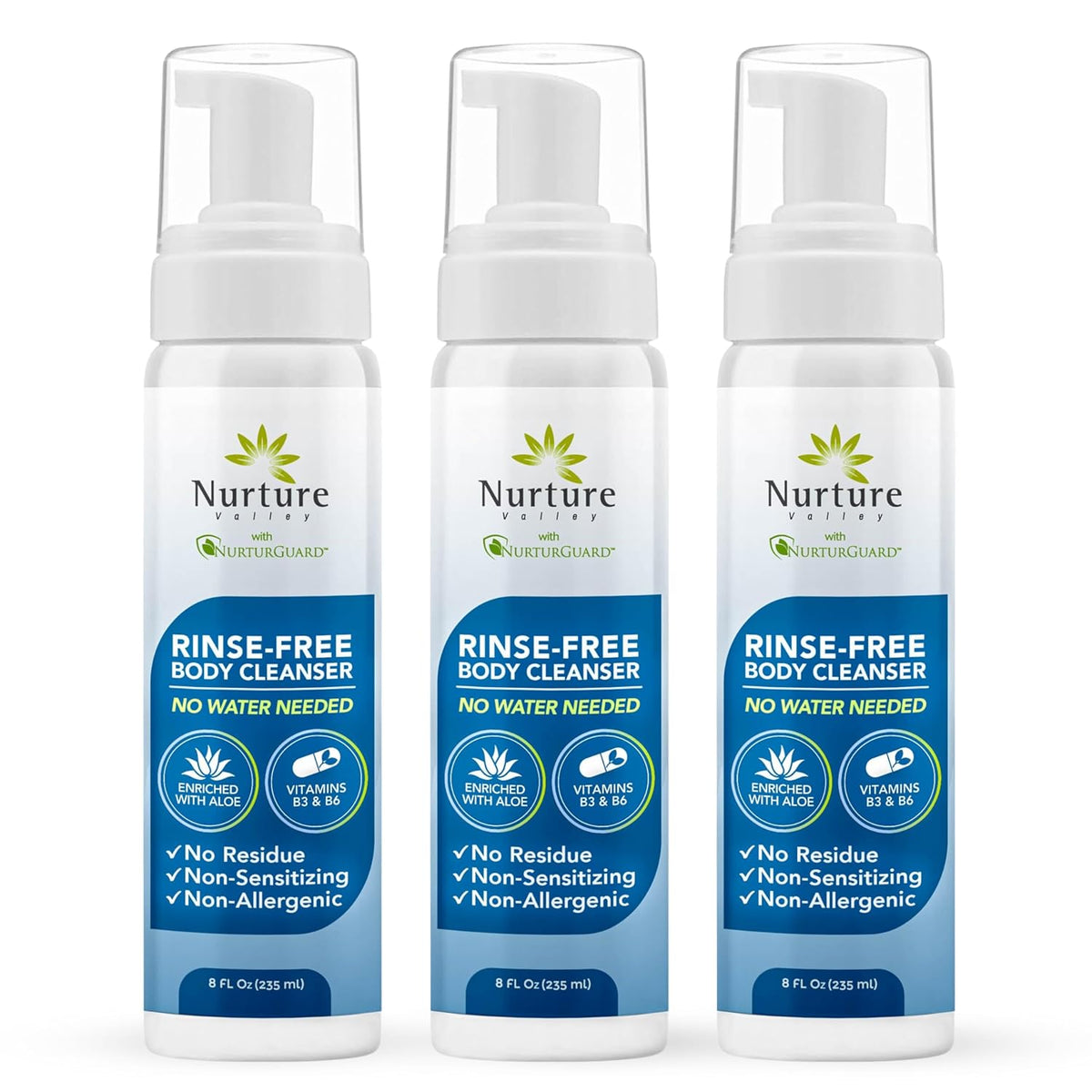 Nurture Rinse Free Waterless Foaming Cleanser | Women, Camping, Elderly & Hospital Care | Waterless Shower & Bath Wash w/Aloe for Sensitive Dry Skin - Showlu Well Nation Store