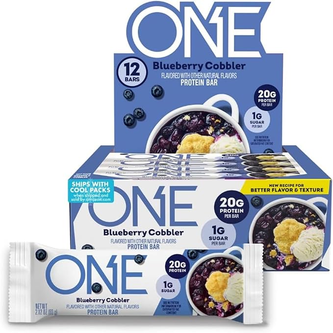 ONE Protein Bars, Blueberry Cobbler, Gluten Free with 20g Protein and 1g Sugar, Pantry Staples, 2.12 oz (12 Count) - Showlu Well Nation Store