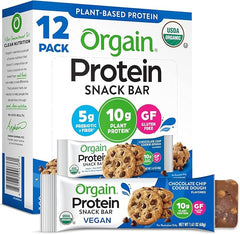 Orgain Organic Vegan Protein Bars, Chocolate Chip Cookie Dough - 10g Plant Based Protein, Low Calorie Healthy Snacks, No Lactose or Soy Ingredients, Gluten Free, Non - GMO - 1.41 Oz (Pack of 12) - Showlu Well Nation Store