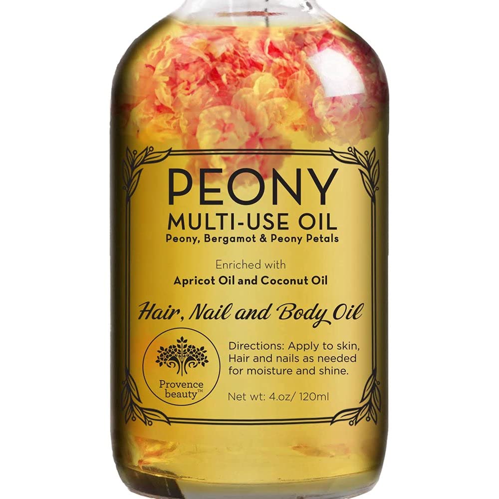 Peony Multi - Use Oil for Face, Body and Hair - Organic Blend of Apricot, Vitamin E and Sweet Almond Oil Moisturizer for Dry Skin, Scalp & Nails - Rose Petals & Bergamot Essential Oil - 4 Fl Oz - Showlu Well Nation Store