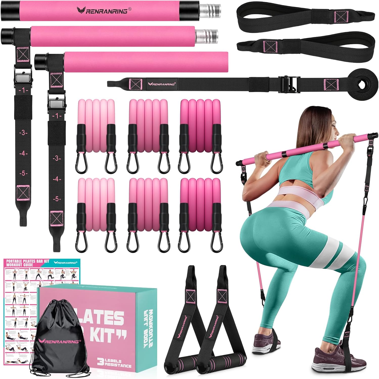 Pilates Bar Kit with Resistance Bands, Multifunctional Pilates Bar for Women & Men with Heavy - Duty Metal Adjustment Buckle, Pilates Home Equipment for Full BodyWorkouts - Showlu Well Nation Store