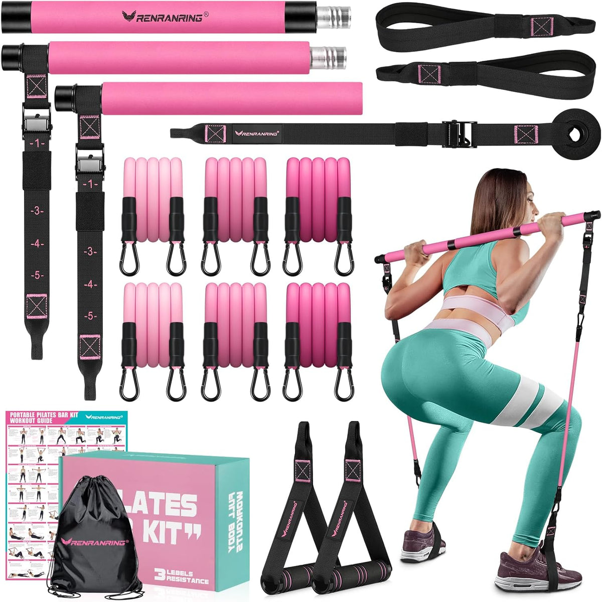 Pilates Bar Kit with Resistance Bands, Multifunctional Pilates Bar for Women & Men with Heavy - Duty Metal Adjustment Buckle, Pilates Home Equipment for Full BodyWorkouts - Showlu Well Nation Store