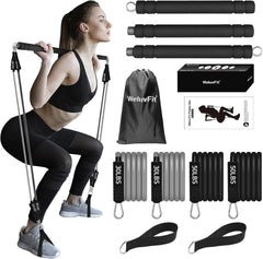 Plates Bar Kit with Resistance Band - Multifunctional Portable Weighted Exercise Pilates Bar, Home Gym with Beginner Workout Equipment, Yoga Set for Full Body - Showlu Well Nation Store