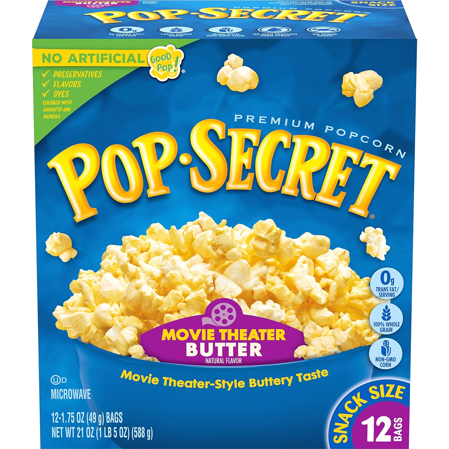 Pop Secret Microwave Popcorn, Movie Theater Butter Flavor, 1.75 Oz Snack Bags, (Pack of 12) - Showlu Wellness Nation Store