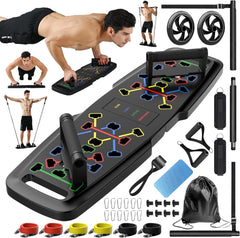 Push Up Board,Home Gym,Portable Exercise Equipment,Pilates Bar & 20 Fitness Accessories with Resistance Bands & Ab Roller Wheel,Full Body Workout at Home. - Showlu Well Nation Store